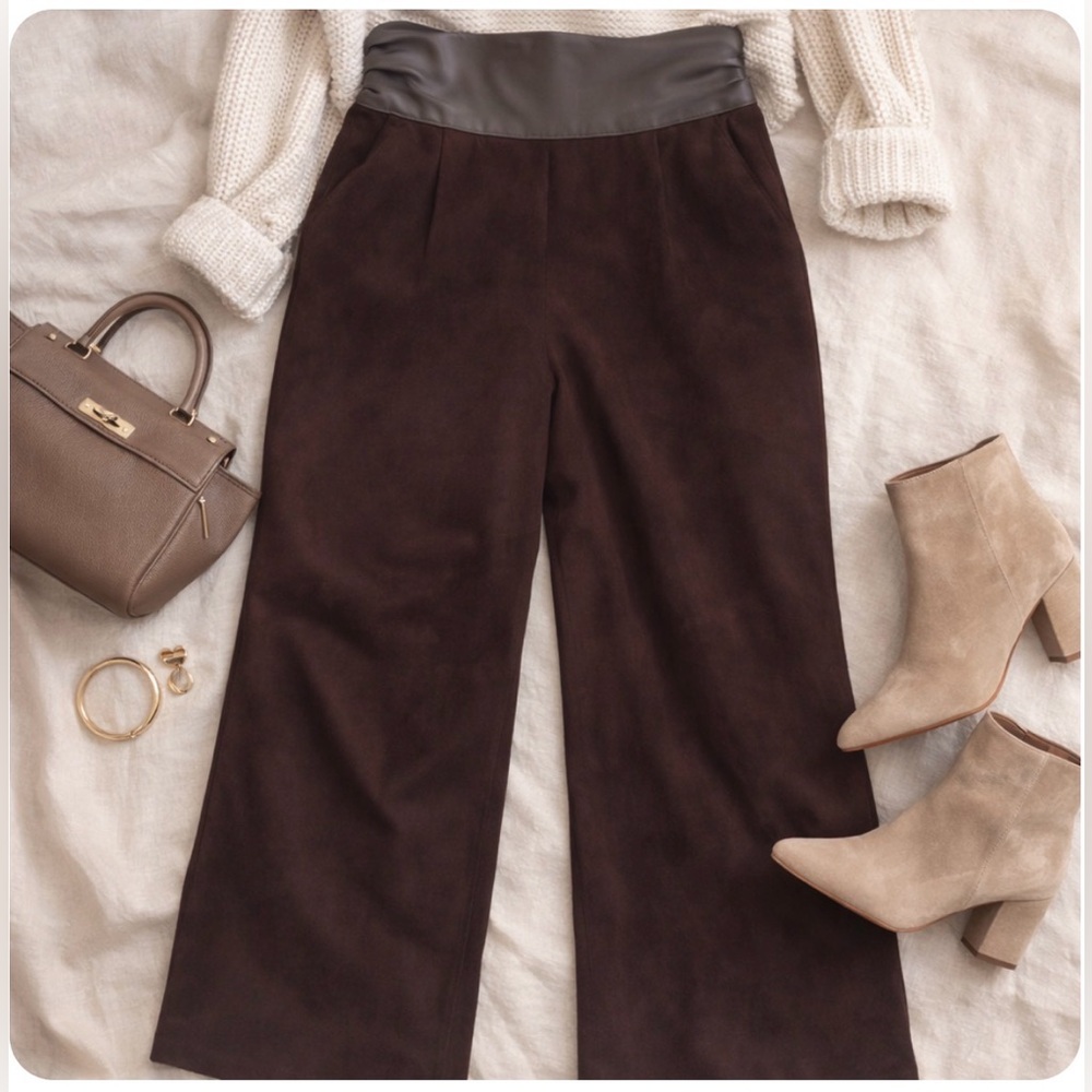 Vintage VAKKO Suede and Leather Fully Lined Chocolate Brown Pants Size 4